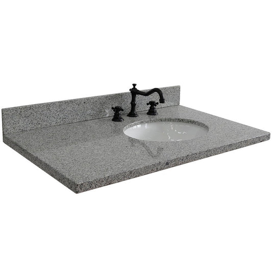 Bellaterra Home 37" x 22" Gray Granite Three Hole Vanity Top With Right Offset Undermount Oval Sink and Overflow
