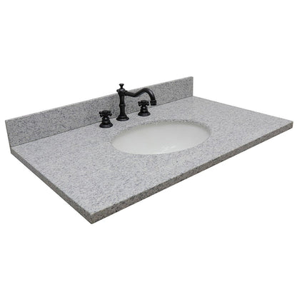 Bellaterra Home 37" x 22" Gray Granite Three Hole Vanity Top With Undermount Oval Sink and Overflow