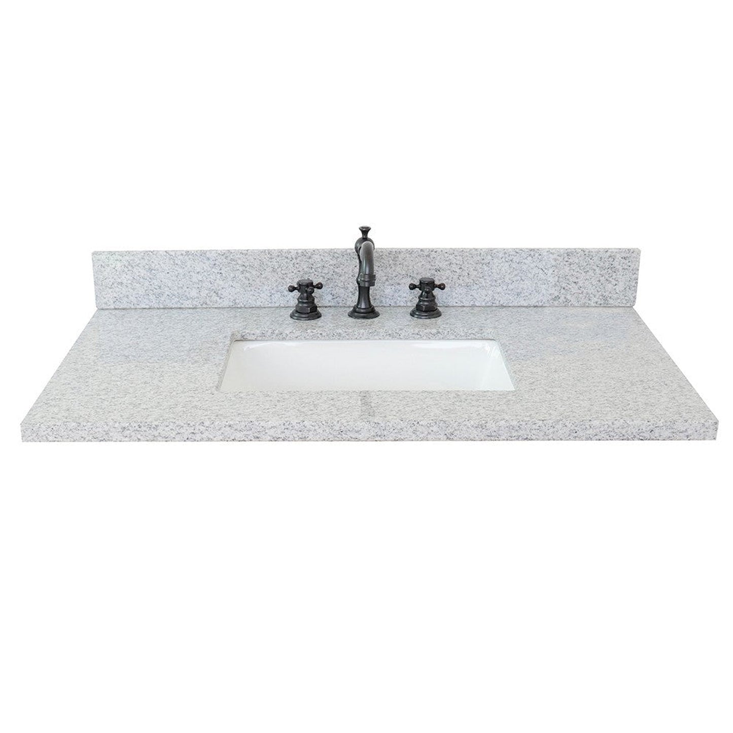 Bellaterra Home 37" x 22" Gray Granite Three Hole Vanity Top With Undermount Rectangular Sink and Overflow