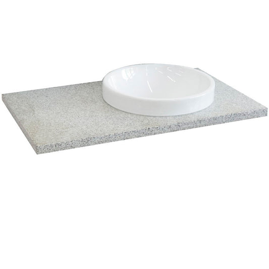 Bellaterra Home 37" x 22" Gray Granite Vanity Top With Right Offset Semi-recessed Round Sink and Overflow