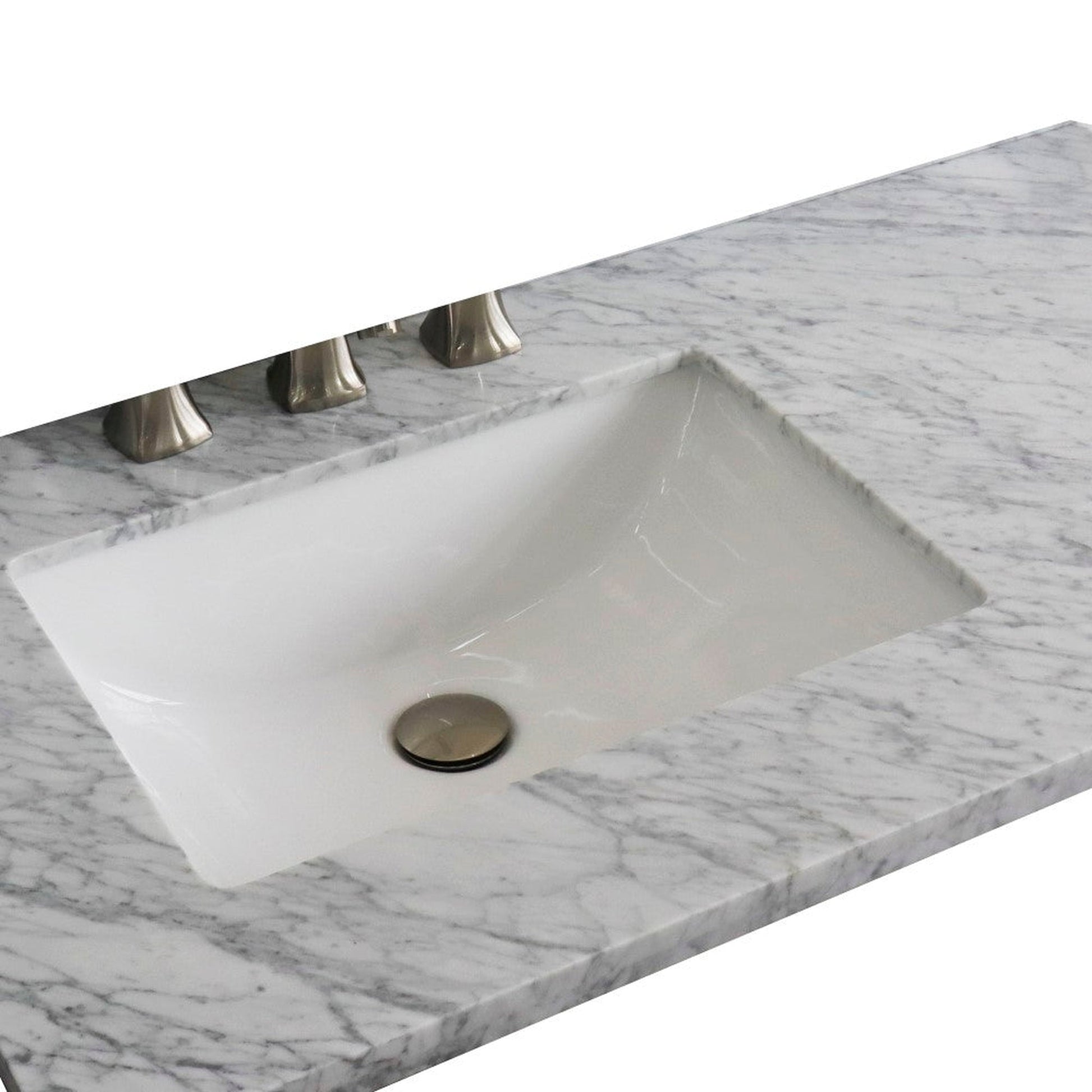 Bellaterra Home 37" x 22" White Carrara Marble Three Hole Vanity Top With Left Offset Undermount Rectangular Sink and Overflow