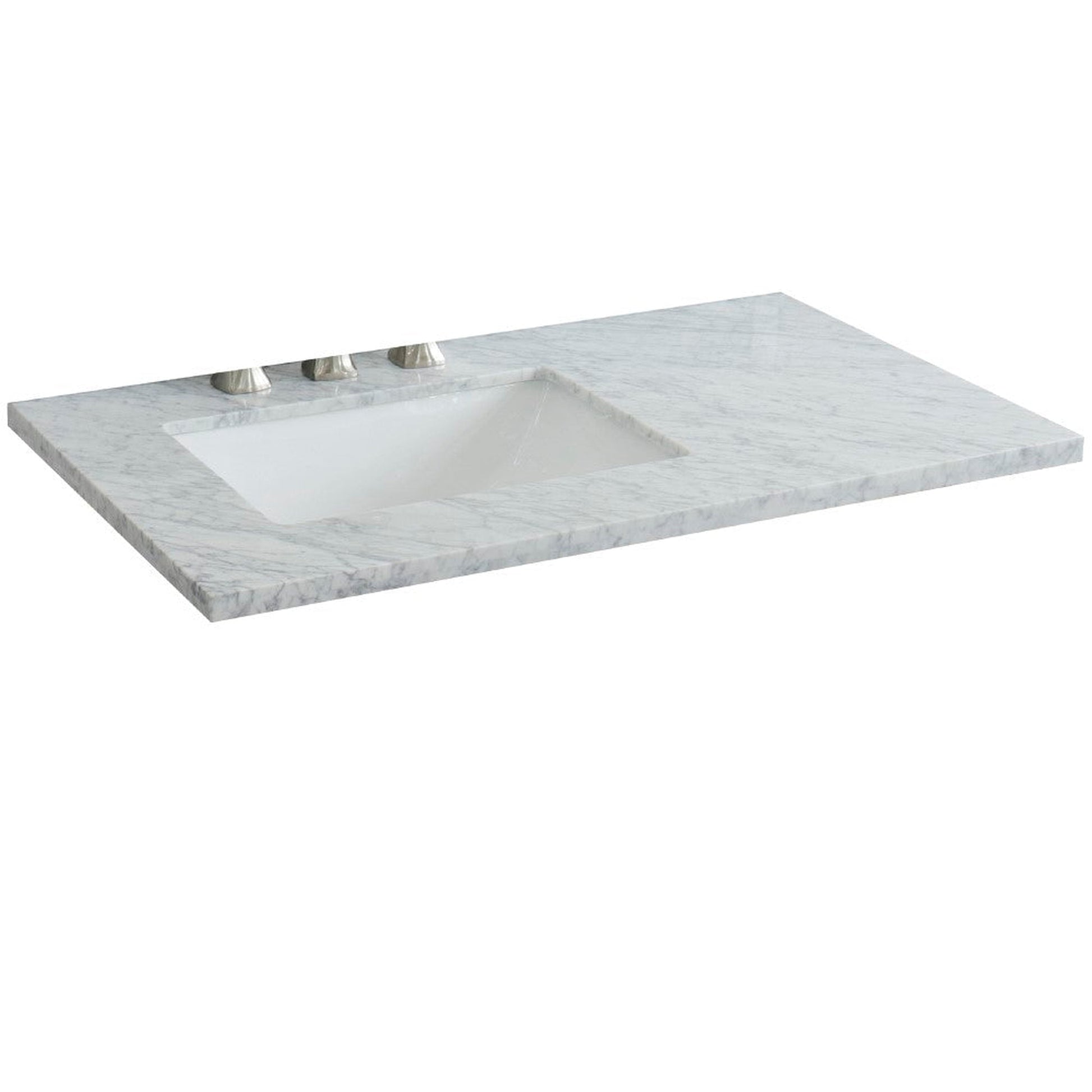 Bellaterra Home 37" x 22" White Carrara Marble Three Hole Vanity Top With Left Offset Undermount Rectangular Sink and Overflow