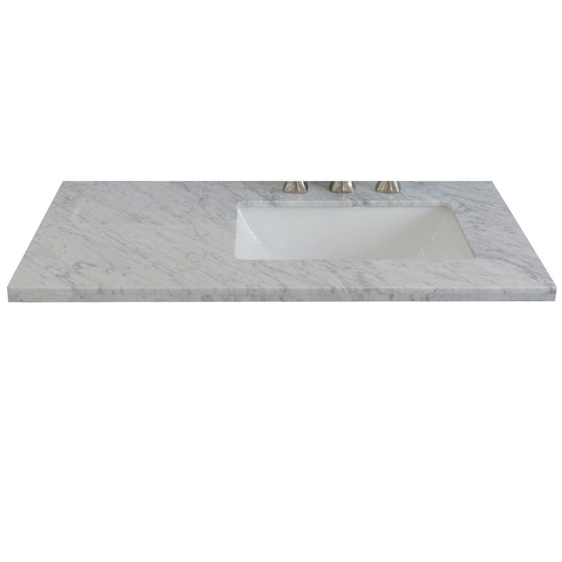 Bellaterra Home 37" x 22" White Carrara Marble Three Hole Vanity Top With Right Offset Undermount Rectangular Sink and Overflow