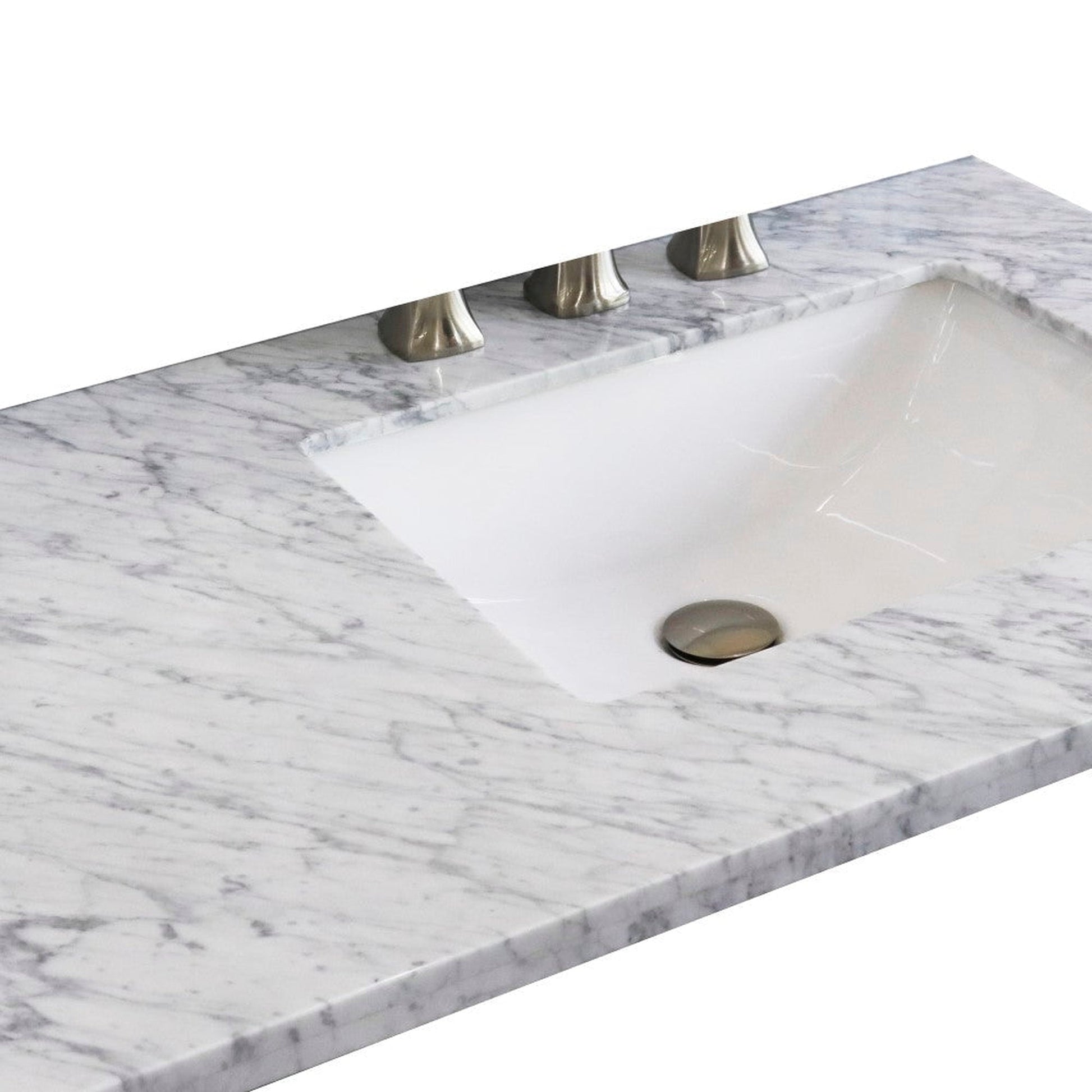 Bellaterra Home 37" x 22" White Carrara Marble Three Hole Vanity Top With Right Offset Undermount Rectangular Sink and Overflow