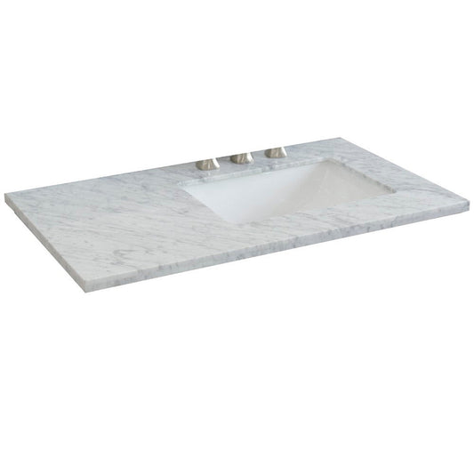 Bellaterra Home 37" x 22" White Carrara Marble Three Hole Vanity Top With Right Offset Undermount Rectangular Sink and Overflow
