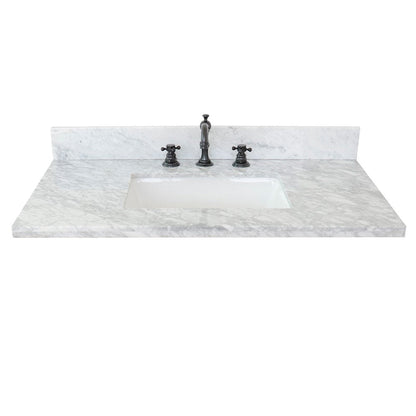 Bellaterra Home 37" x 22" White Carrara Marble Three Hole Vanity Top With Undermount Rectangular Sink and Overflow