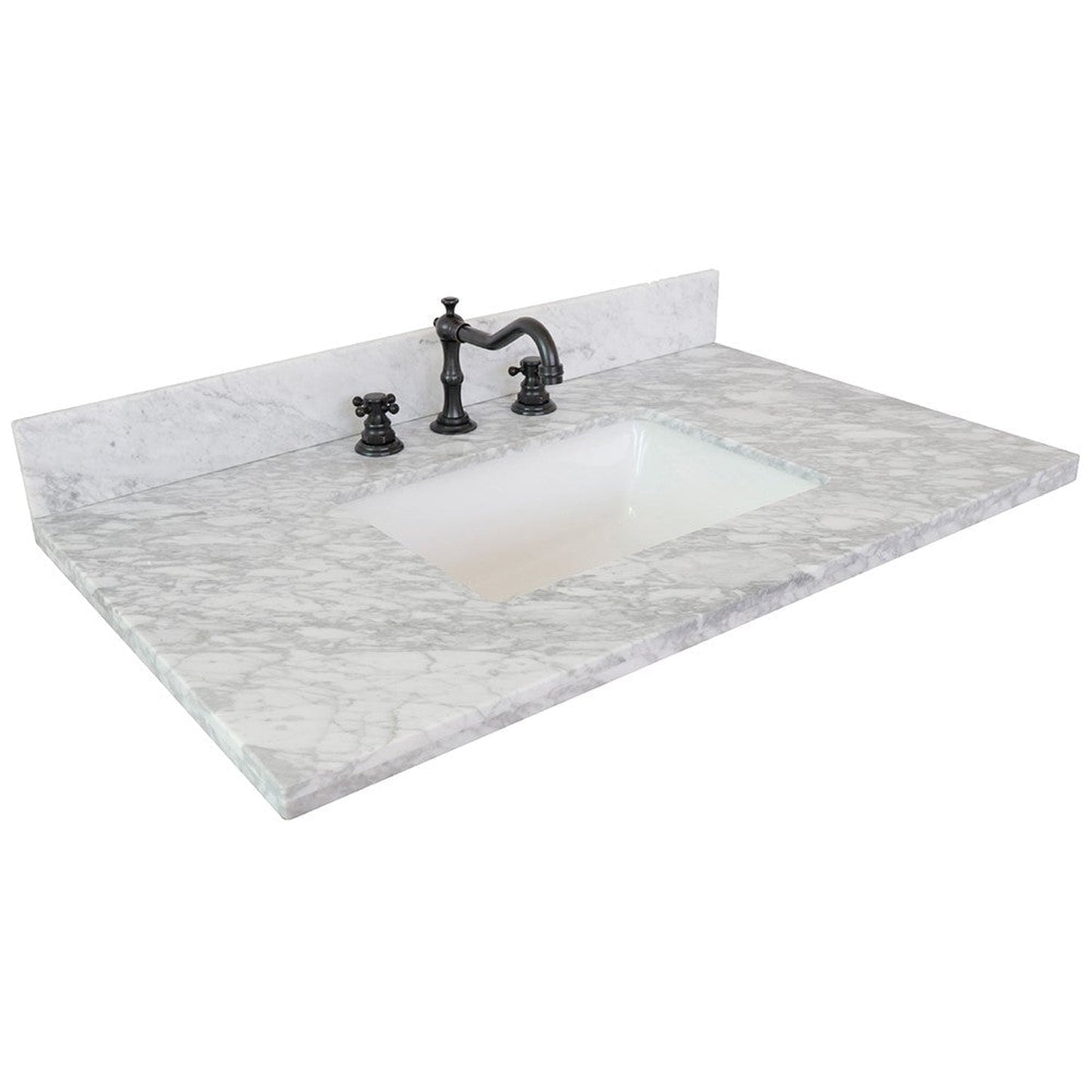 Bellaterra Home 37" x 22" White Carrara Marble Three Hole Vanity Top With Undermount Rectangular Sink and Overflow