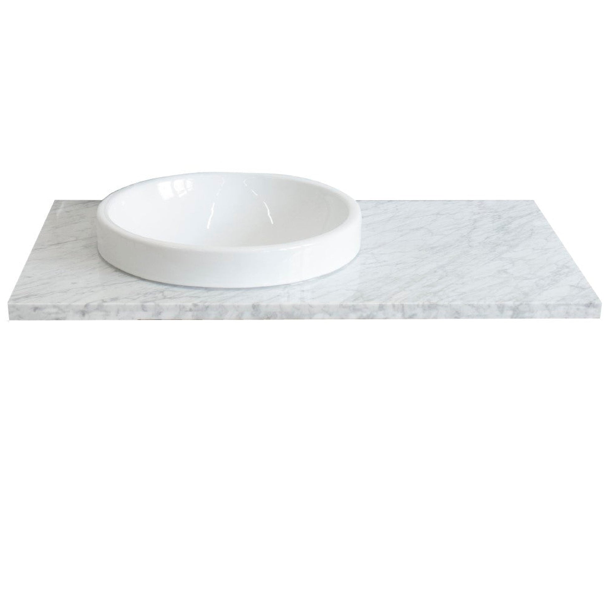 Bellaterra Home 37" x 22" White Carrara Marble Vanity Top With Left Offset Semi-recessed Round Sink and Overflow