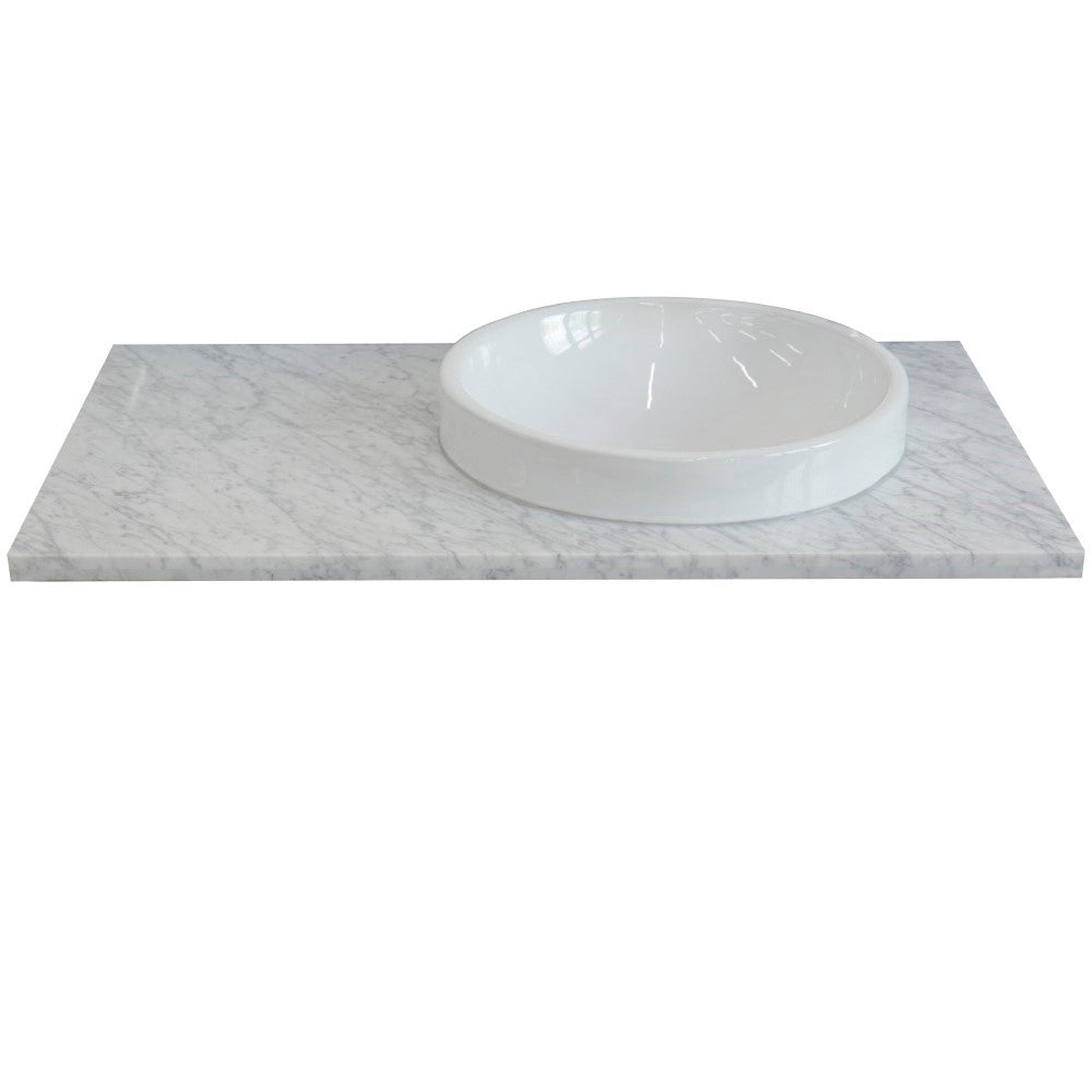 Bellaterra Home 37" x 22" White Carrara Marble Vanity Top With Right Offset Semi-recessed Round Sink and Overflow