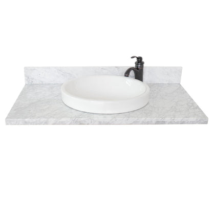 Bellaterra Home 37" x 22" White Carrara Marble Vanity Top With Semi-recessed Round Sink and Overflow