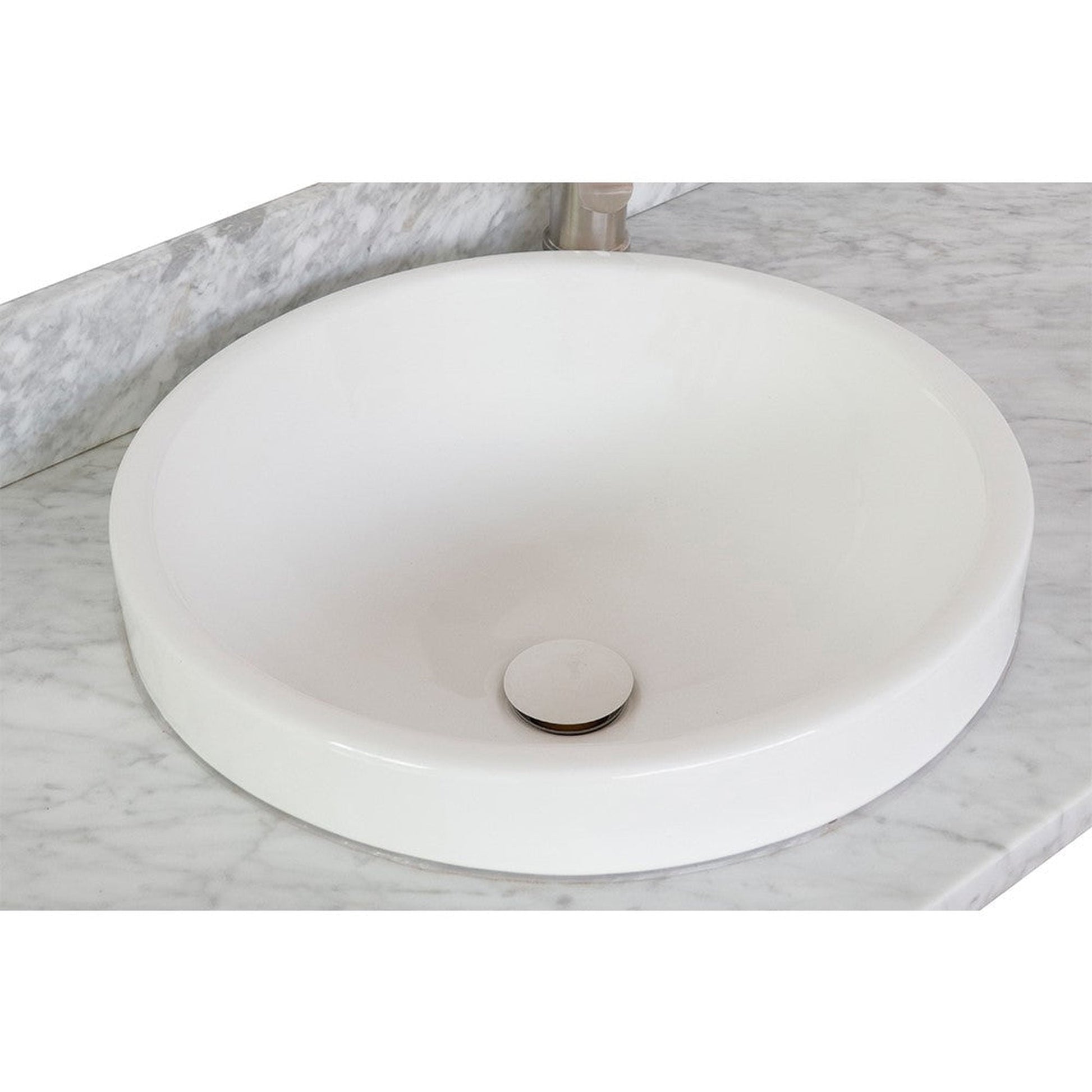 Bellaterra Home 37" x 22" White Carrara Marble Vanity Top With Semi-recessed Round Sink and Overflow