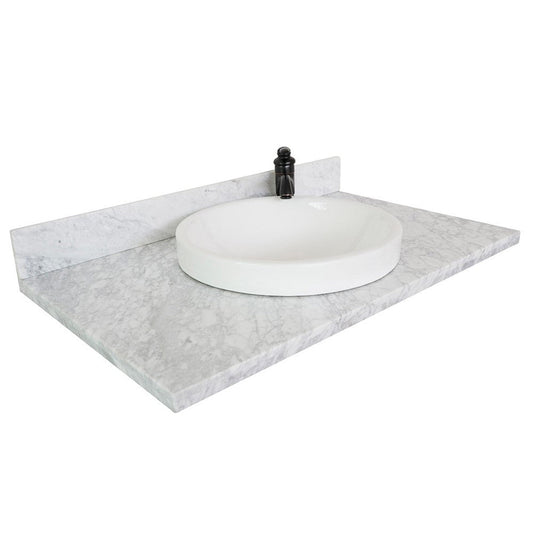 Bellaterra Home 37" x 22" White Carrara Marble Vanity Top With Semi-recessed Round Sink and Overflow