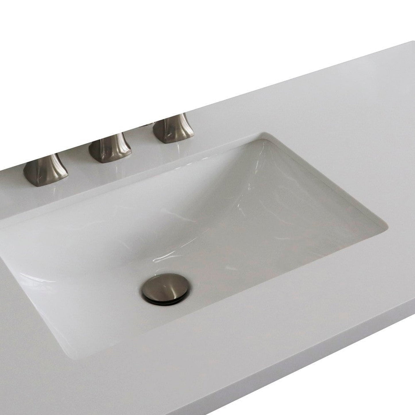 Bellaterra Home 37" x 22" White Quartz Three Hole Vanity Top With Left Offset Undermount Rectangular Sink and Overflow