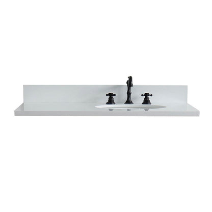 Bellaterra Home 37" x 22" White Quartz Three Hole Vanity Top With Right Offset Undermount Oval Sink and Overflow