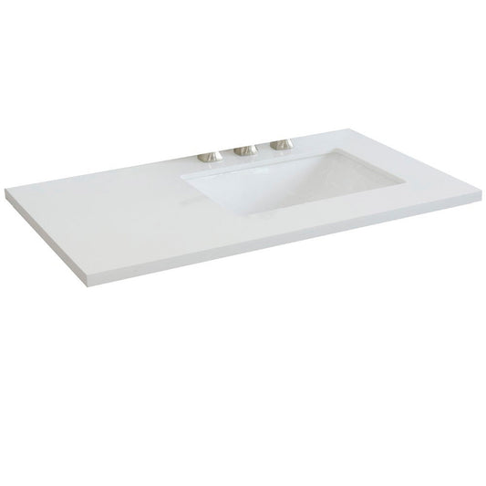 Bellaterra Home 37" x 22" White Quartz Three Hole Vanity Top With Right Offset Undermount Rectangular Sink and Overflow