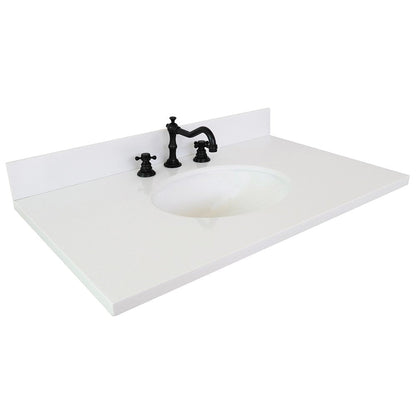 Bellaterra Home 37" x 22" White Quartz Three Hole Vanity Top With Undermount Oval Sink and Overflow