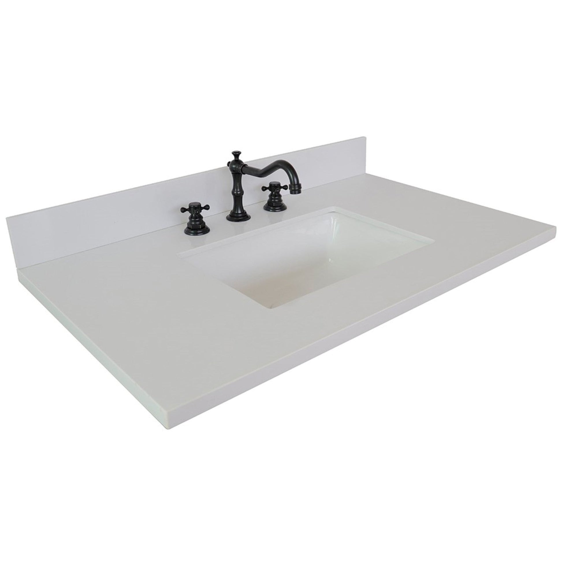Bellaterra Home 37" x 22" White Quartz Three Hole Vanity Top With Undermount Rectangular Sink and Overflow