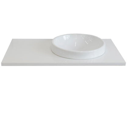 Bellaterra Home 37" x 22" White Quartz Vanity Top With Right Offset Semi-recessed Round Sink and Overflow