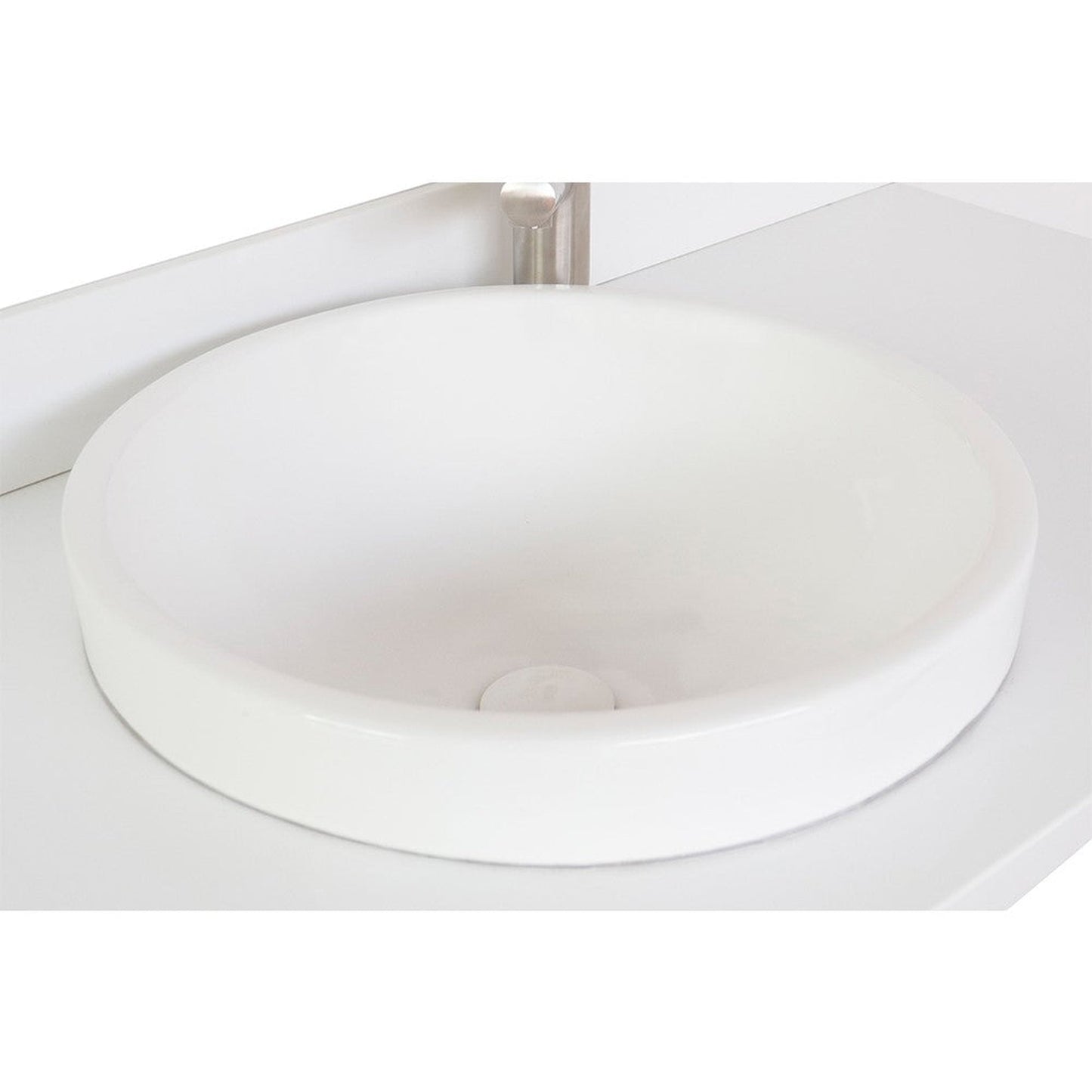 Bellaterra Home 37" x 22" White Quartz Vanity Top With Semi-recessed Round Sink and Overflow