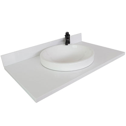Bellaterra Home 37" x 22" White Quartz Vanity Top With Semi-recessed Round Sink and Overflow