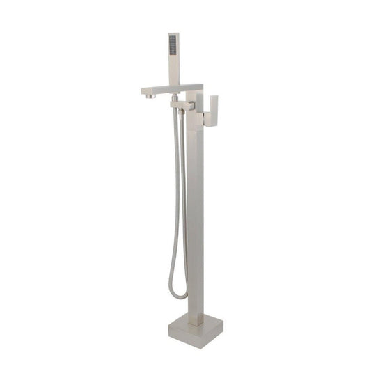 Bellaterra Home 39" Single-Handle Floor-Mount Freestanding Brushed Nickel Bathtub Faucet With Hand Shower