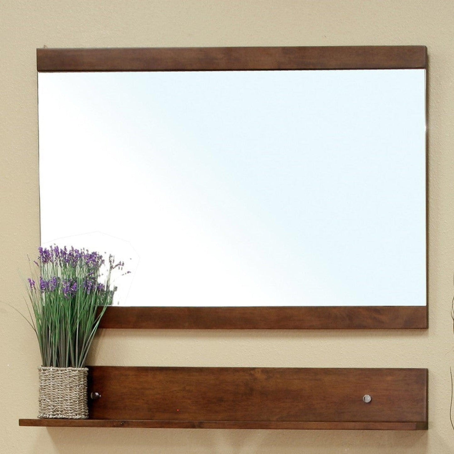 Bellaterra Home 39" x 34" Walnut Rectangle Wall-Mounted Solid Wood Framed Mirror