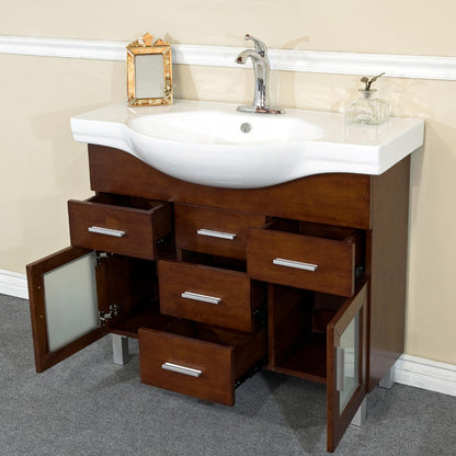 Bellaterra Home 40" 2-Door 4-Drawer Walnut Freestanding Vanity Set With White Ceramic Euro Sink and White Ceramic Top