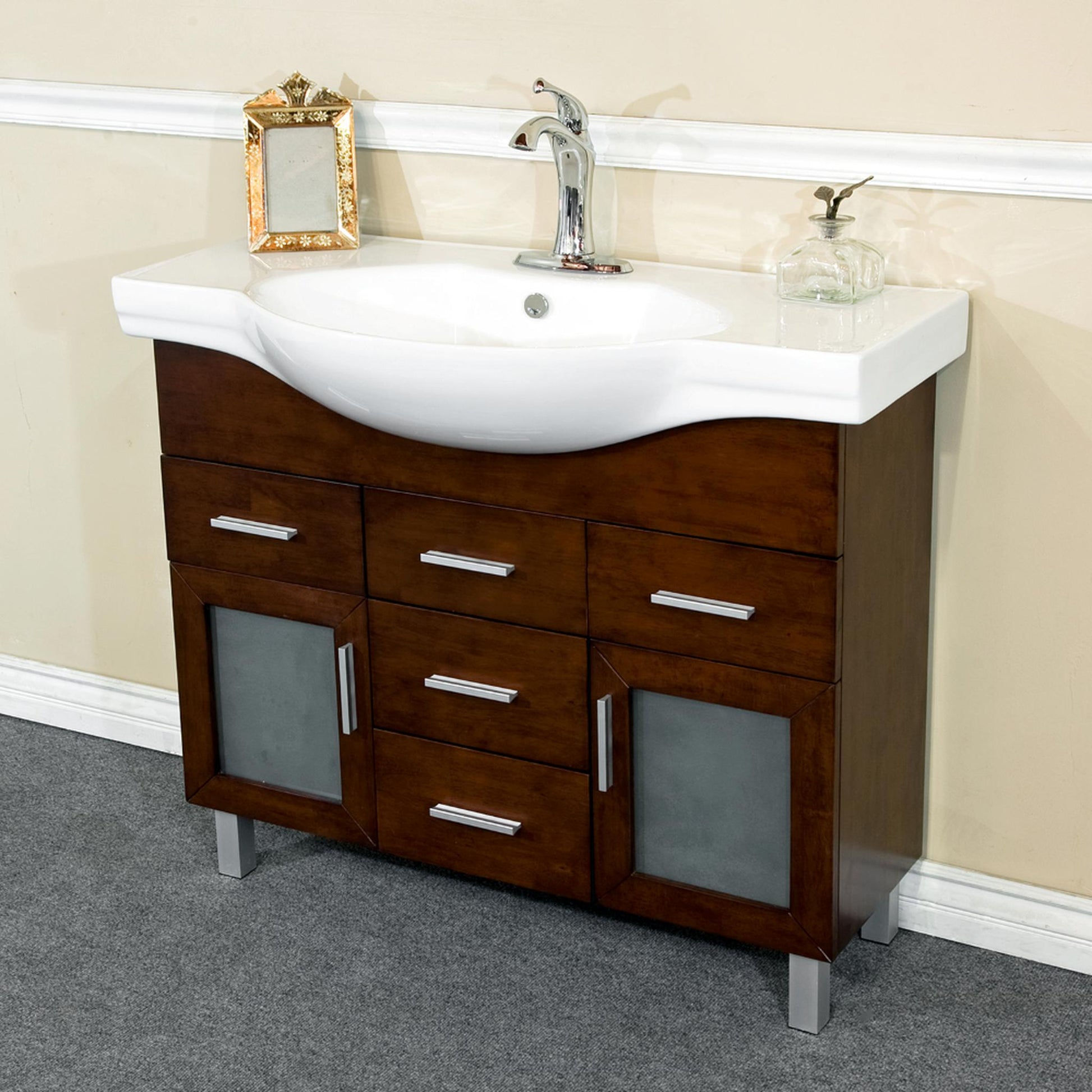 Bellaterra Home 40" 2-Door 4-Drawer Walnut Freestanding Vanity Set With White Ceramic Euro Sink and White Ceramic Top