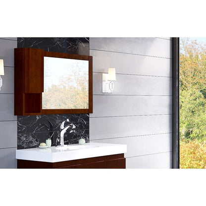 Bellaterra Home 40" x 24" Walnut Rectangle Wall-Mounted Solid Wood Framed Mirror With Left Cabinet