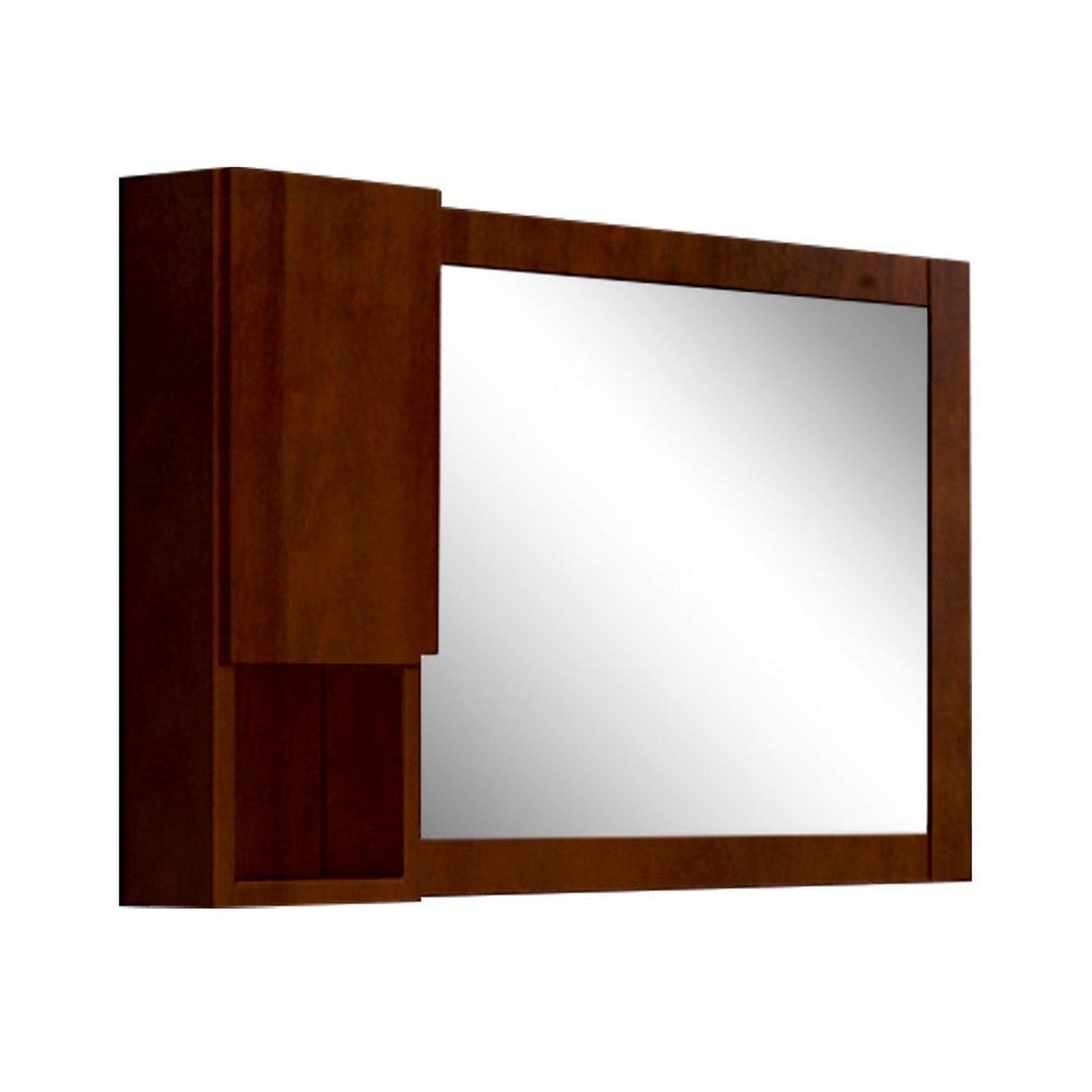 Bellaterra Home 40" x 24" Walnut Rectangle Wall-Mounted Solid Wood Framed Mirror With Left Cabinet