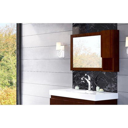 Bellaterra Home 40" x 24" Walnut Rectangle Wall-Mounted Solid Wood Framed Mirror With Right Cabinet