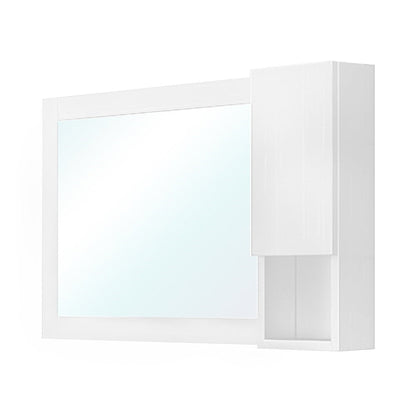 Bellaterra Home 40" x 24" White Rectangle Wall-Mounted Solid Wood Framed Mirror With Right Cabinet