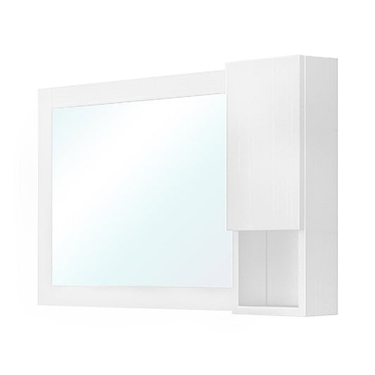 Bellaterra Home 40" x 24" White Rectangle Wall-Mounted Solid Wood Framed Mirror With Right Cabinet