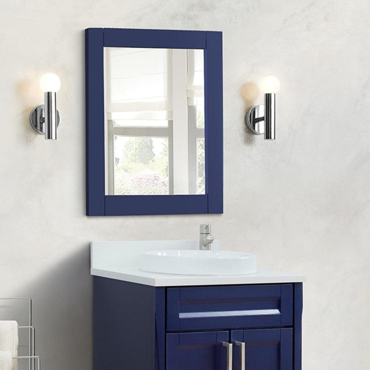 Bellaterra Home 400700-M-24BU 24" x 30" Blue Rectangle Wall-Mounted Wood Framed Mirror