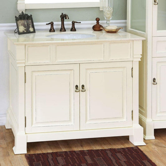 Bellaterra Home 42" 2-Door Cream White Freestanding Vanity Set With White Ceramic Undermount Sink and Cream Marble Top