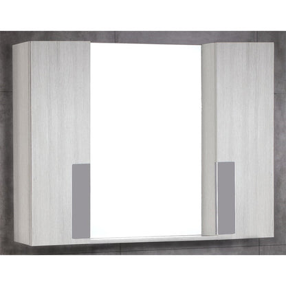 Bellaterra Home 42" x 30" Gray Pine Rectangle Wall-Mounted Frameless Mirror With Dual Cabinet