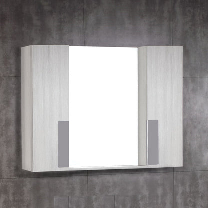 Bellaterra Home 42" x 30" Gray Pine Rectangle Wall-Mounted Frameless Mirror With Dual Cabinet