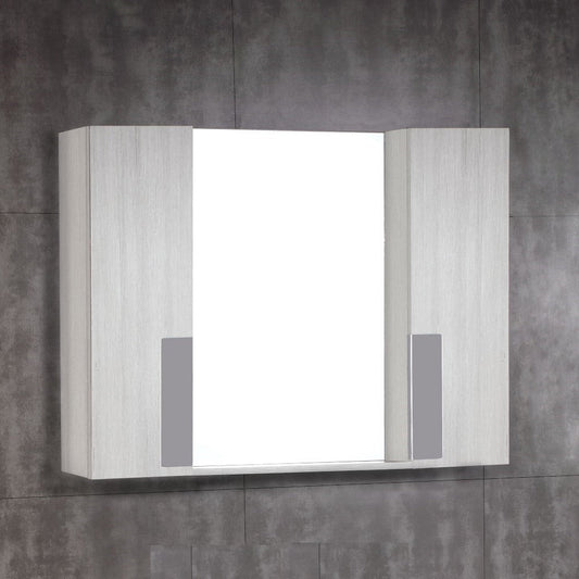 Bellaterra Home 42" x 30" Gray Pine Rectangle Wall-Mounted Frameless Mirror With Dual Cabinet
