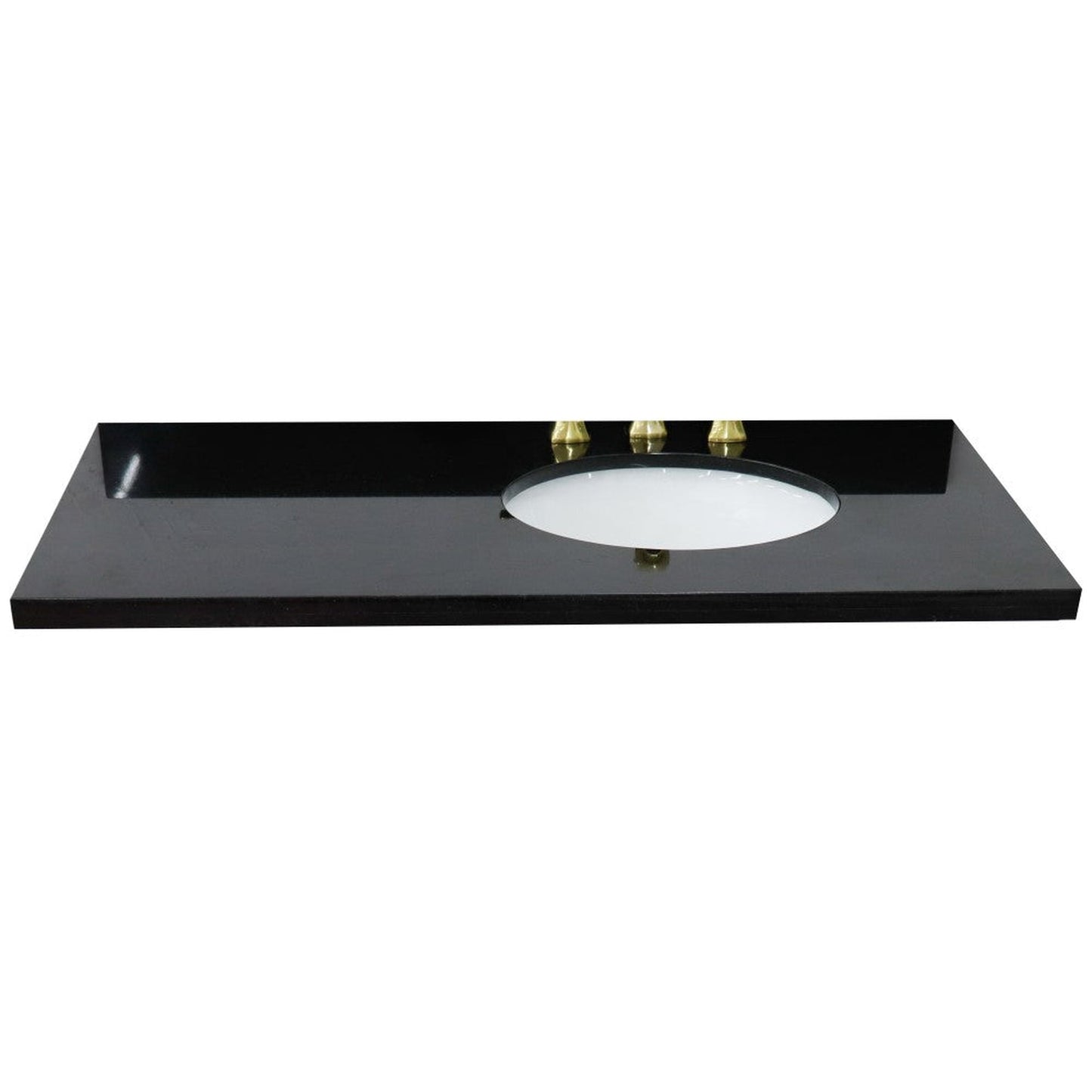 Bellaterra Home 43" x 22" Black Galaxy Granite Three Hole Vanity Top With Right Offset Undermount Oval Sink and Overflow