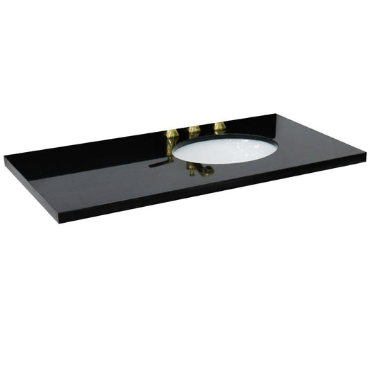 Bellaterra Home 43" x 22" Black Galaxy Granite Three Hole Vanity Top With Right Offset Undermount Oval Sink and Overflow