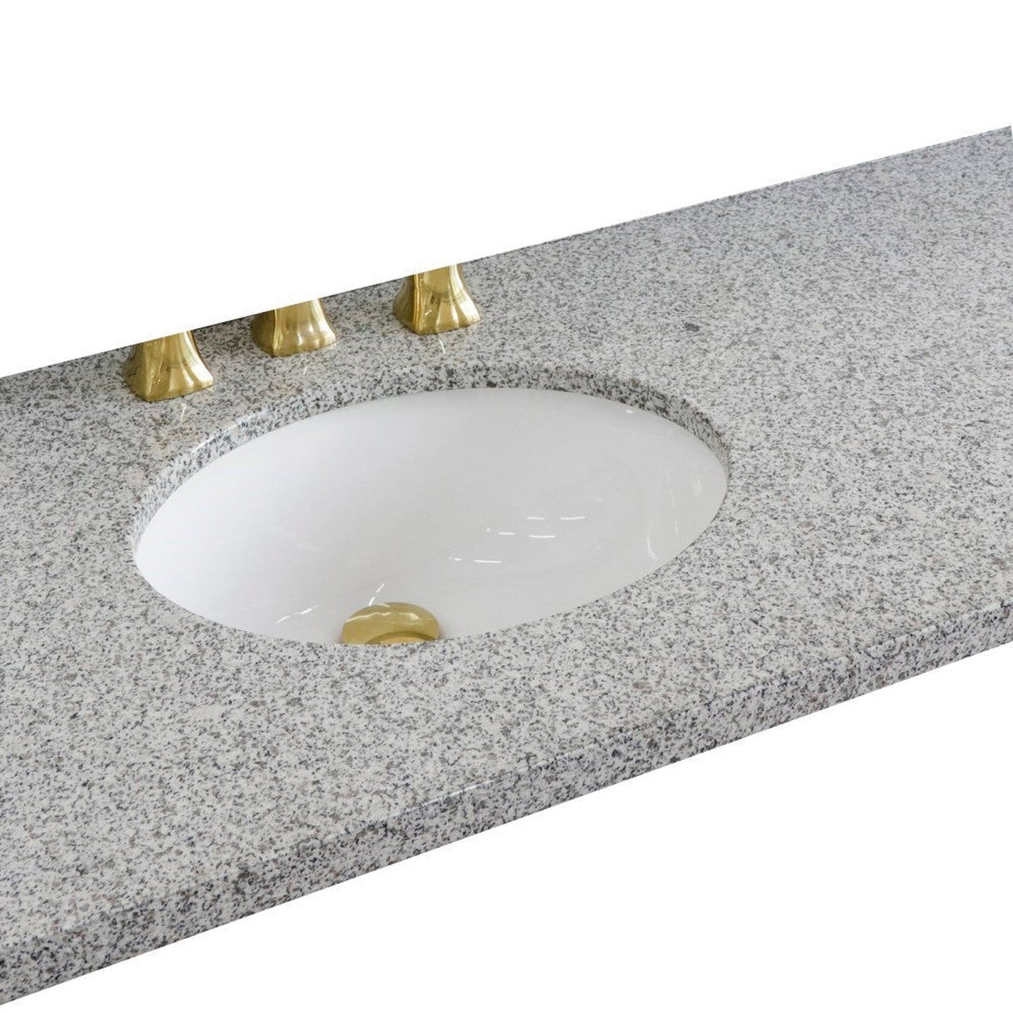 Bellaterra Home 43" x 22" Gray Granite Three Hole Vanity Top With Left Offset Undermount Oval Sink and Overflow