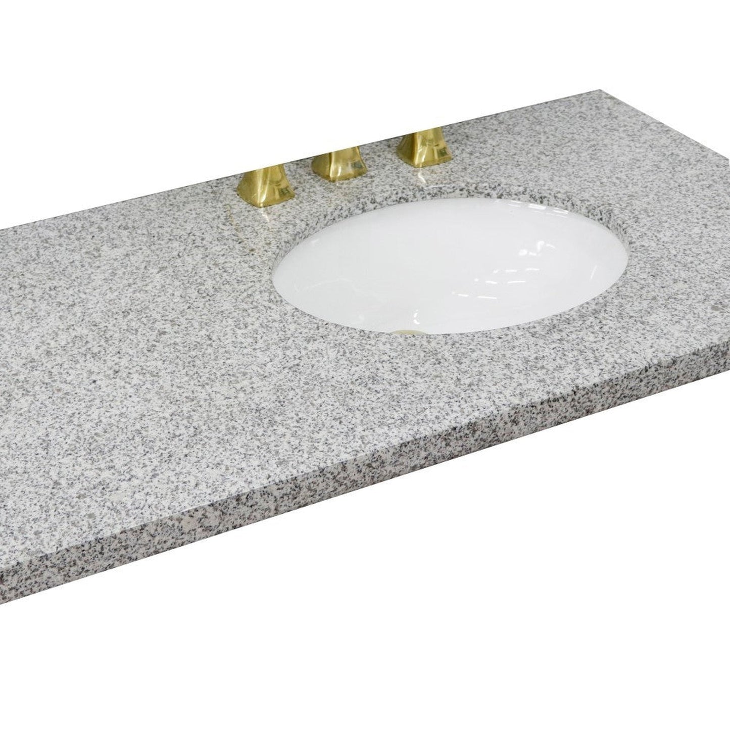 Bellaterra Home 43" x 22" Gray Granite Three Hole Vanity Top With Right Offset Undermount Oval Sink and Overflow