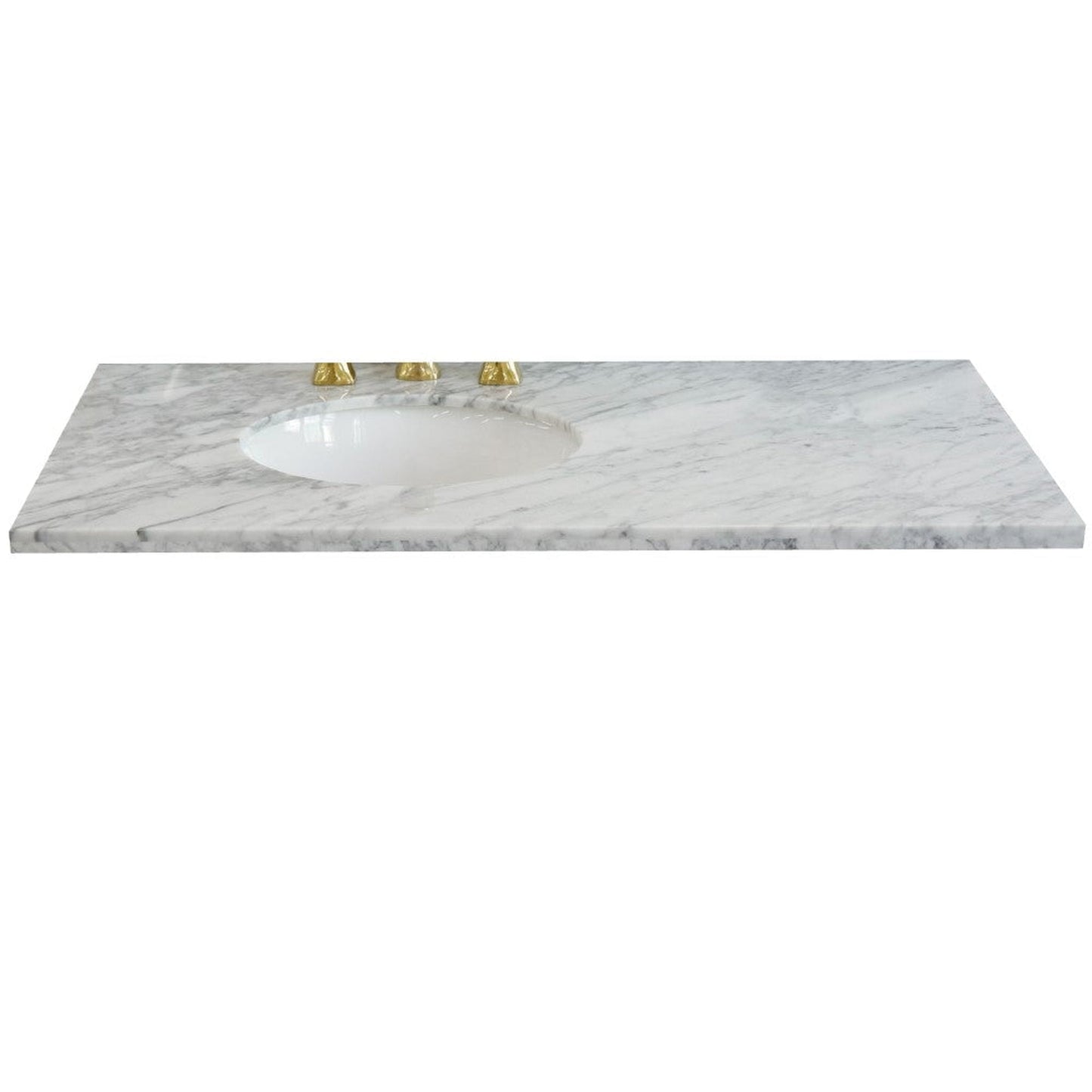 Bellaterra Home 43" x 22" White Carrara Marble Three Hole Vanity Top With Left Offset Undermount Oval Sink and Overflow