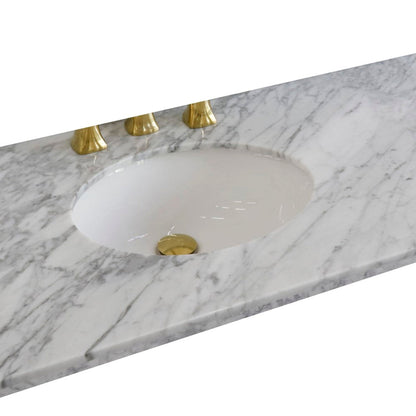 Bellaterra Home 43" x 22" White Carrara Marble Three Hole Vanity Top With Left Offset Undermount Oval Sink and Overflow