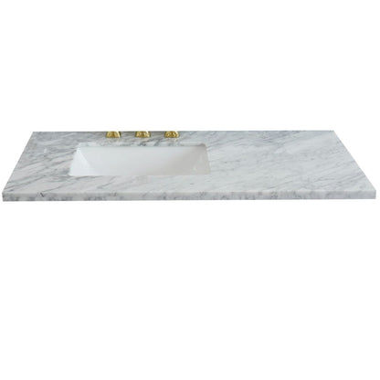 Bellaterra Home 43" x 22" White Carrara Marble Three Hole Vanity Top With Left Offset Undermount Rectangular Sink and Overflow