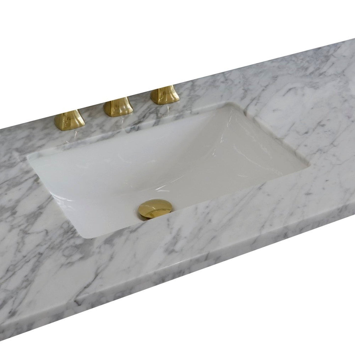 Bellaterra Home 43" x 22" White Carrara Marble Three Hole Vanity Top With Left Offset Undermount Rectangular Sink and Overflow