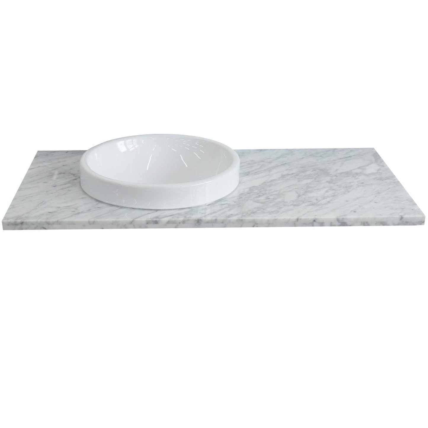 Bellaterra Home 43" x 22" White Carrara Marble Vanity Top With Left Offset Semi-recessed Round Sink and Overflow