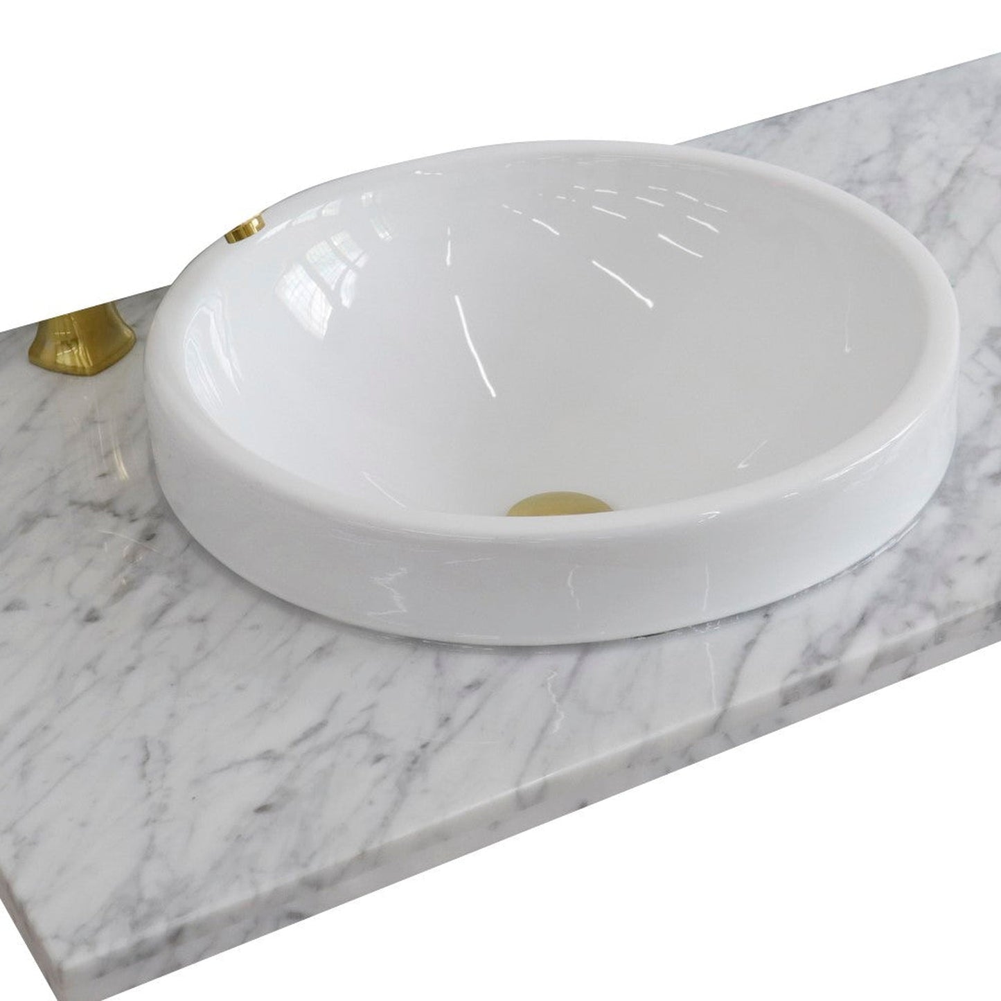 Bellaterra Home 43" x 22" White Carrara Marble Vanity Top With Left Offset Semi-recessed Round Sink and Overflow
