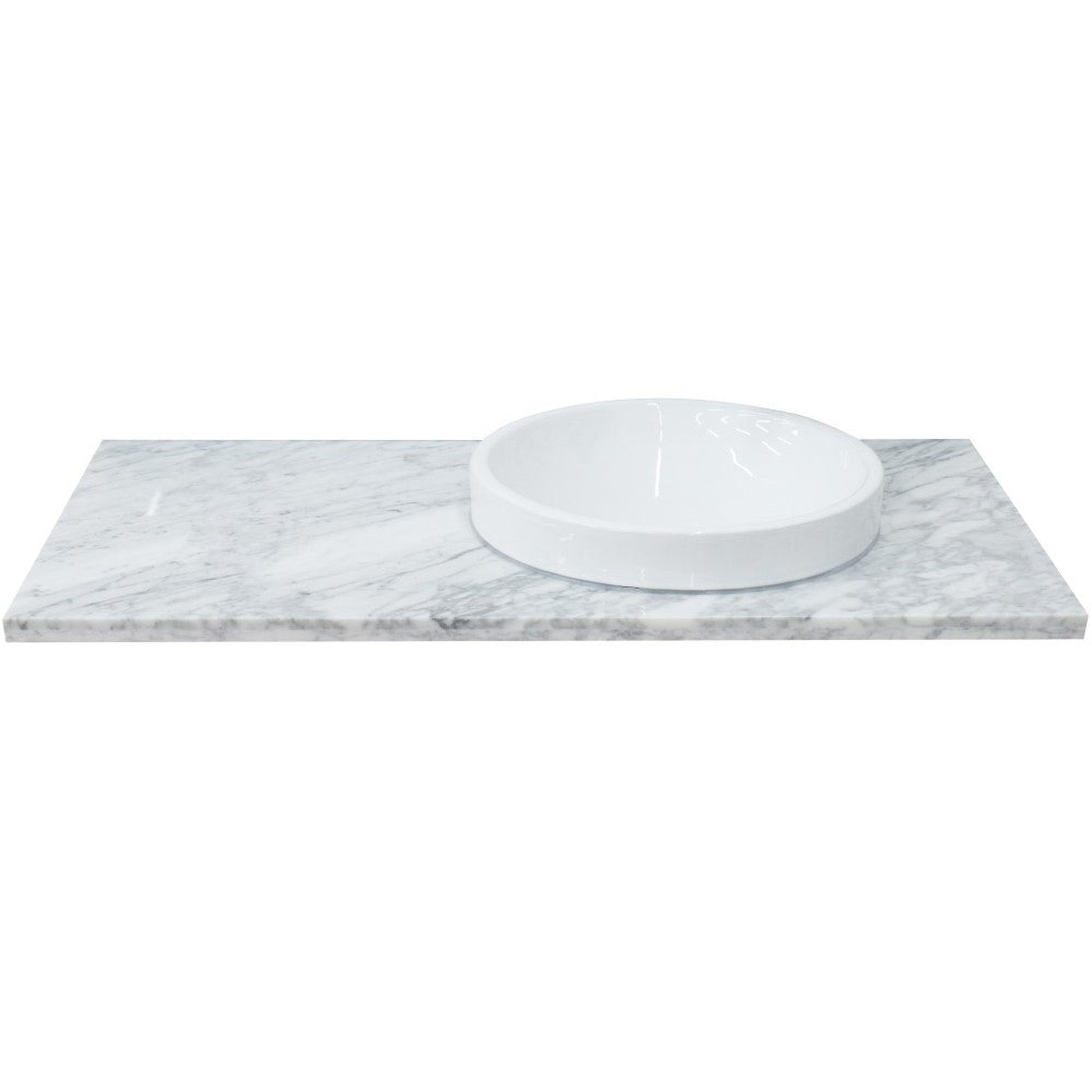 Bellaterra Home 43" x 22" White Carrara Marble Vanity Top With Right Offset Semi-recessed Round Sink and Overflow