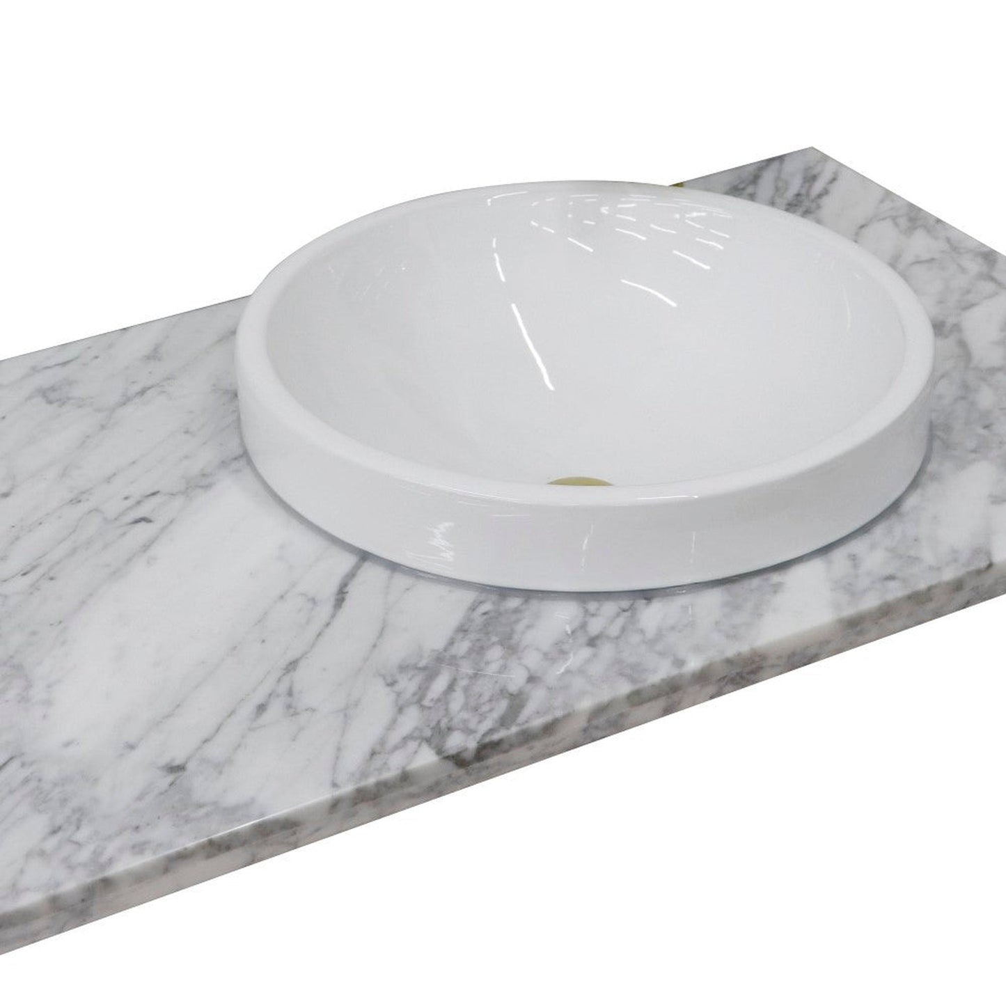 Bellaterra Home 43" x 22" White Carrara Marble Vanity Top With Right Offset Semi-recessed Round Sink and Overflow